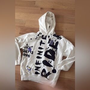 Zara Kids White Hoodie with Black and Purple Graphics